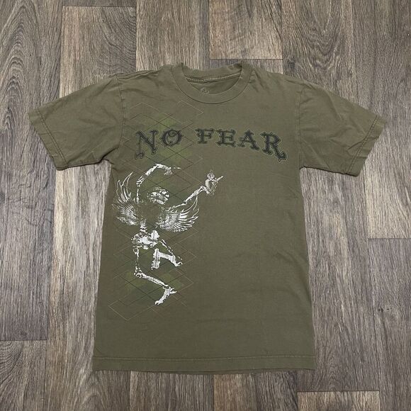 Other - Vintage Y2K No Fear T-Shirt Men's Small Dark Green Graphic Tee Skate Streetwear